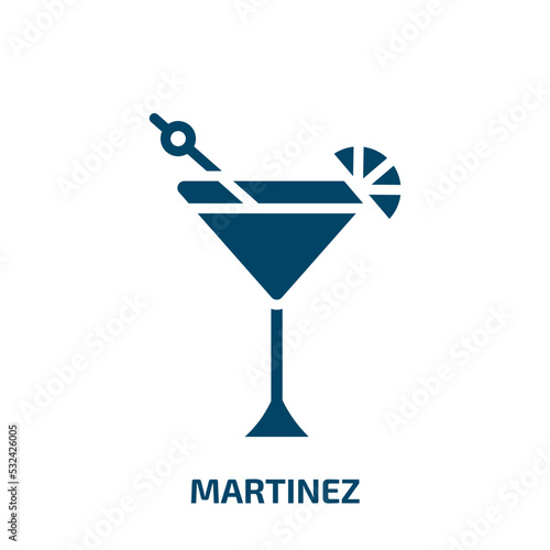 martinez icon from drinks collection. Filled martinez, cosmopolitan, martini glyph icons isolated on white background. Black vector martinez sign, symbol for web design and mobile apps