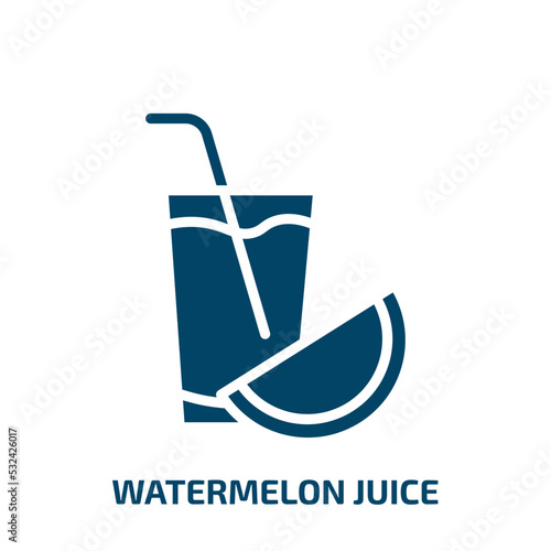 watermelon juice icon from drinks collection. Filled watermelon juice, fruit, watermelon glyph icons isolated on white background. Black vector watermelon juice sign, symbol for web design and mobile