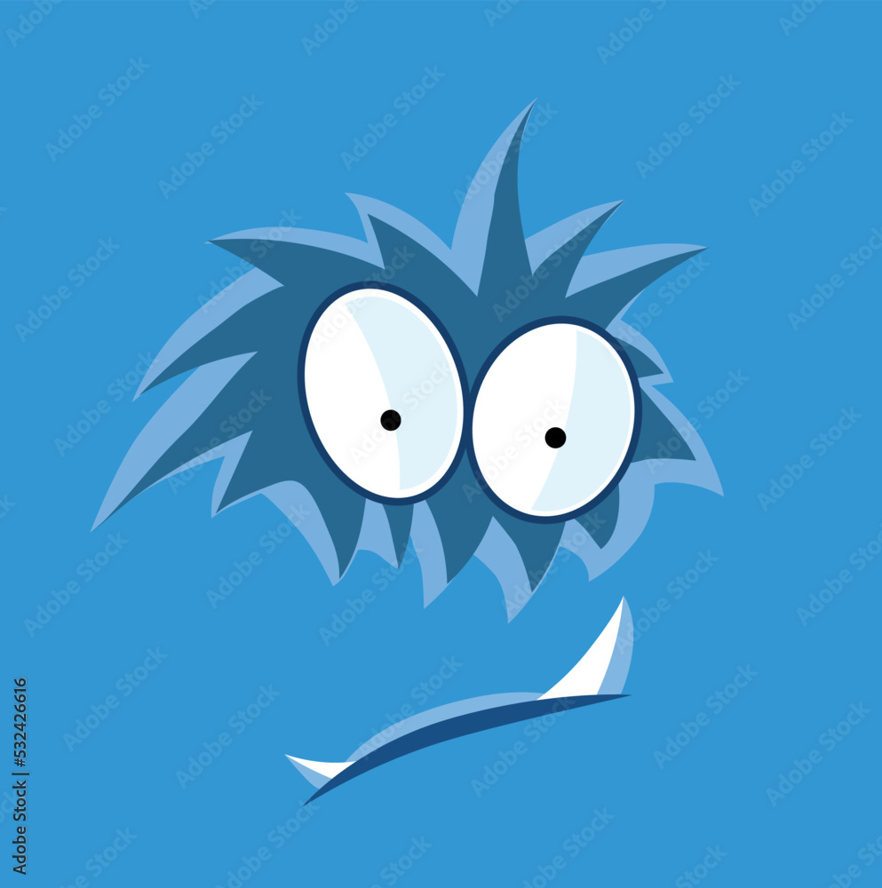 Scared monster face. Funny cute blue head