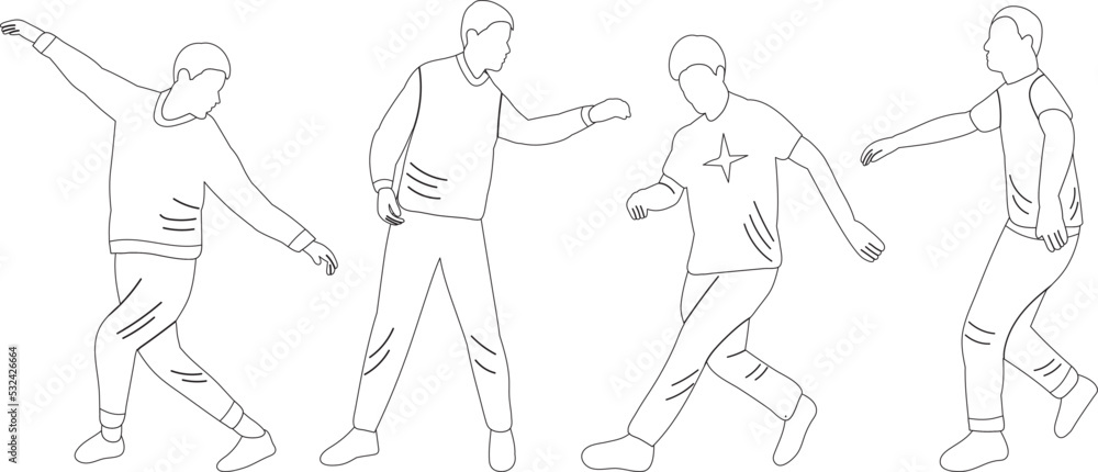 men dancing sketch ,contour on white background isolated vector