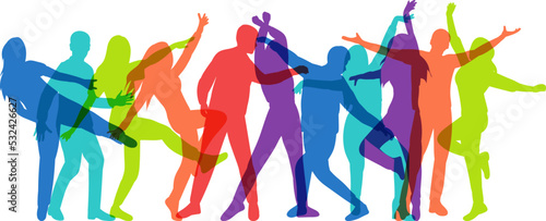 dancing people crowd colorful silhouette isolated vector