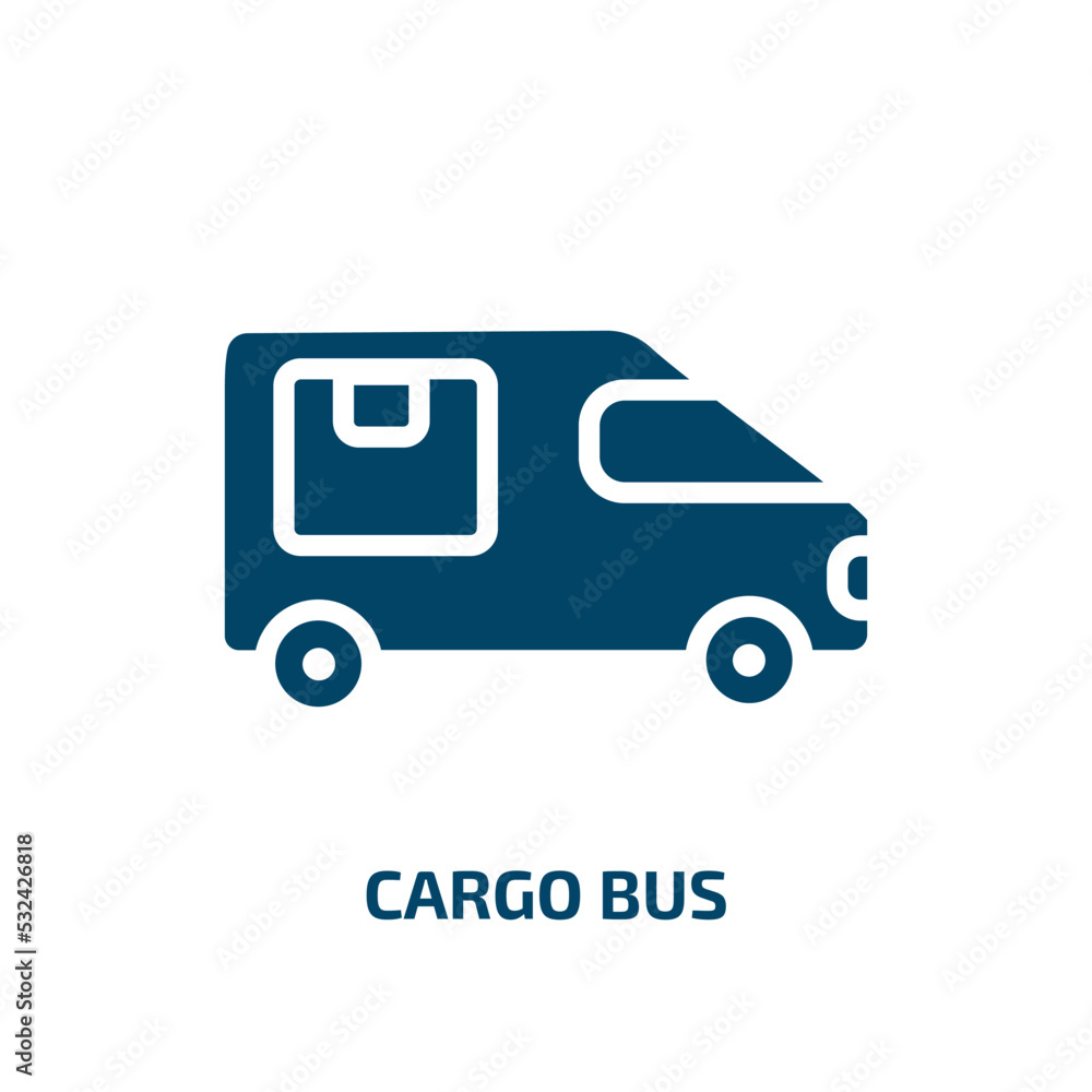 cargo bus icon from delivery and logistic collection. Filled cargo bus, cargo, truck glyph icons isolated on white background. Black vector cargo bus sign, symbol for web design and mobile apps