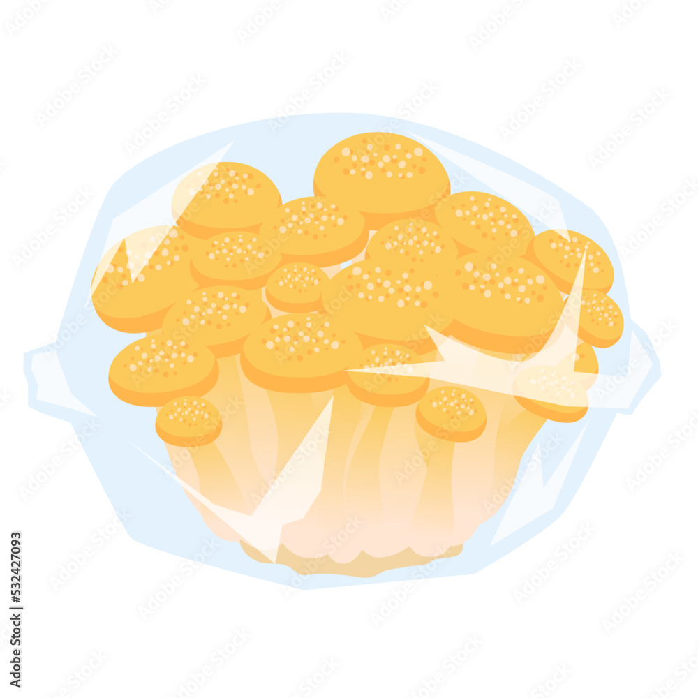 きのこイラスト 袋詰めされたシメジ. きのこイラスト 袋詰めされたシメジ.