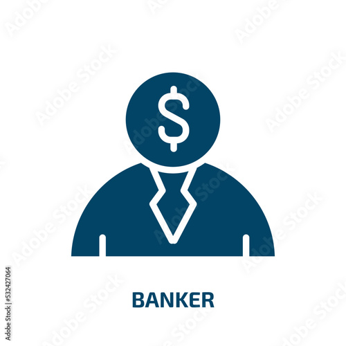 banker icon from cryptocurrency collection. Filled banker, business, man glyph icons isolated on white background. Black vector banker sign, symbol for web design and mobile apps