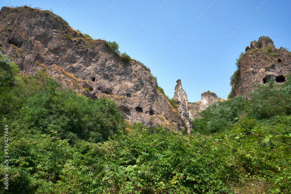 Old caves of Khndzoresk mountain village in Armenia