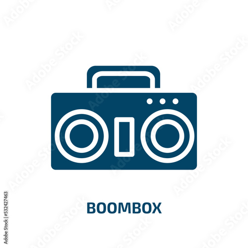 boombox icon from electronic devices collection. Filled boombox, music, sound glyph icons isolated on white background. Black vector boombox sign, symbol for web design and mobile apps