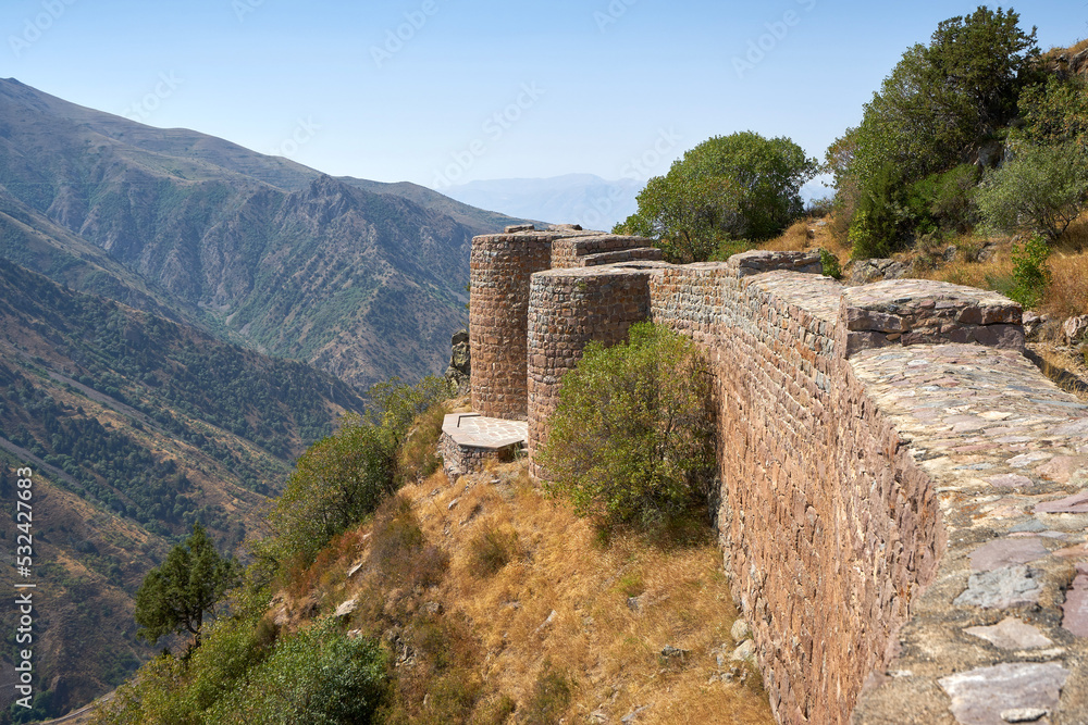 Defense wall of the Smbataberd fortress in Armenia