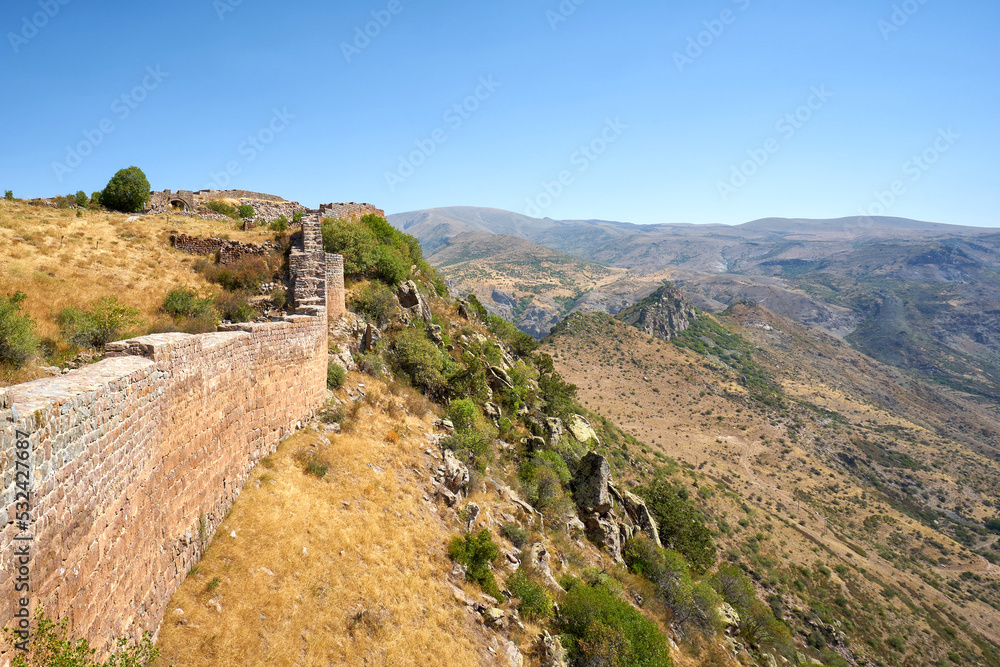 Stone wall of Smbataberd fortress in Armenia