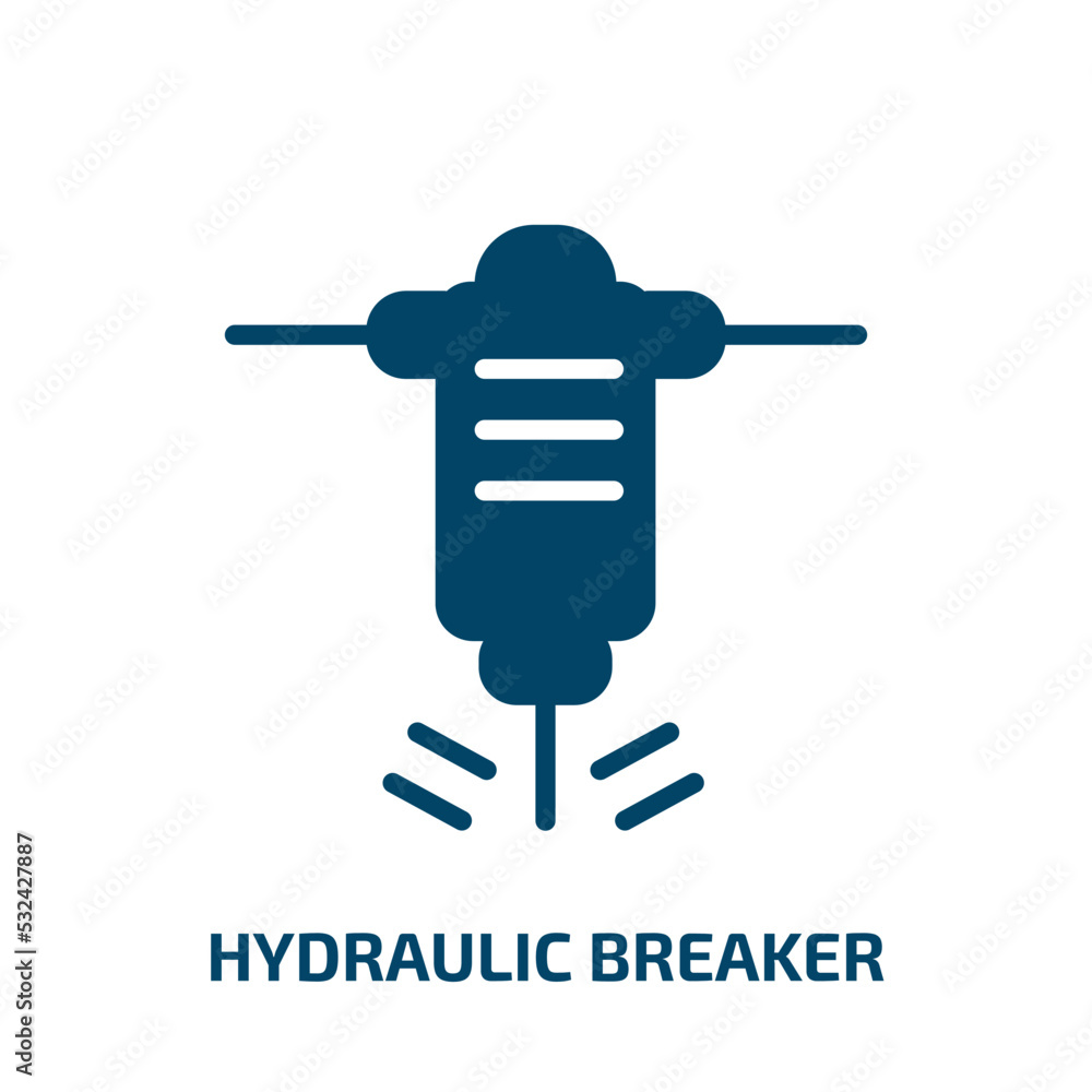hydraulic breaker icon from construction collection. Filled hydraulic breaker, road, builder glyph icons isolated on white background. Black vector hydraulic breaker sign, symbol for web design and hydraulic breaker icon from construction collection. Filled hydraulic breaker, road, builder glyph icons isolated on white background. Black vector hydraulic breaker sign, symbol for web design and