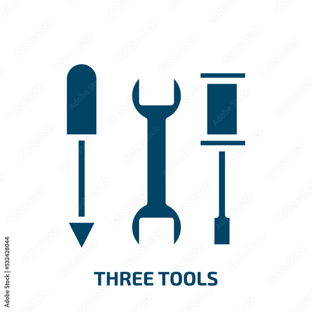 three tools icon from construction collection. Filled three tools, tool, internet glyph icons isolated on white background. Black vector three tools sign, symbol for web design and mobile apps three tools icon from construction collection. Filled three tools, tool, internet glyph icons isolated on white background. Black vector three tools sign, symbol for web design and mobile apps