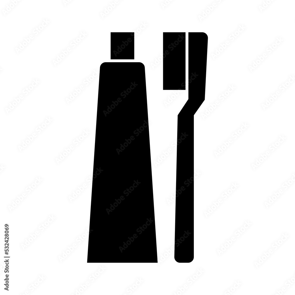 Brush and toothpaste icon with a black style that is suitable for your modern business Brush and toothpaste icon with a black style that is suitable for your modern business