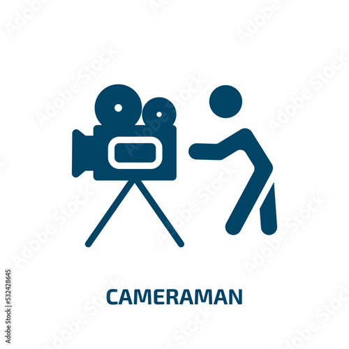 cameraman icon from cinema collection. Filled cameraman, movie, video glyph icons isolated on white background. Black vector cameraman sign, symbol for web design and mobile apps