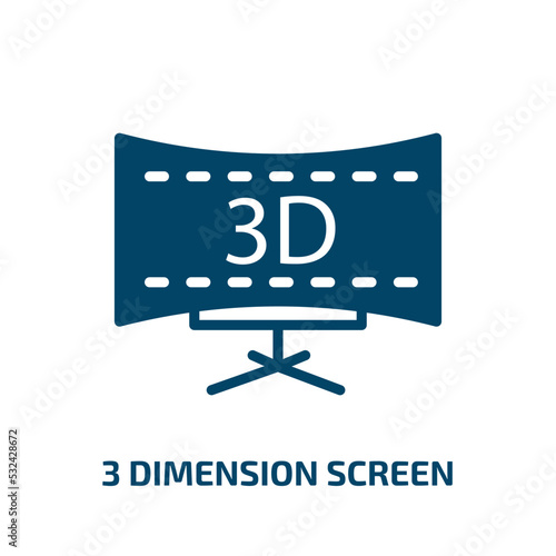 3 dimension screen icon from cinema collection. Filled 3 dimension screen, screen, dimension glyph icons isolated on white background. Black vector 3 dimension screen sign, symbol for web design and