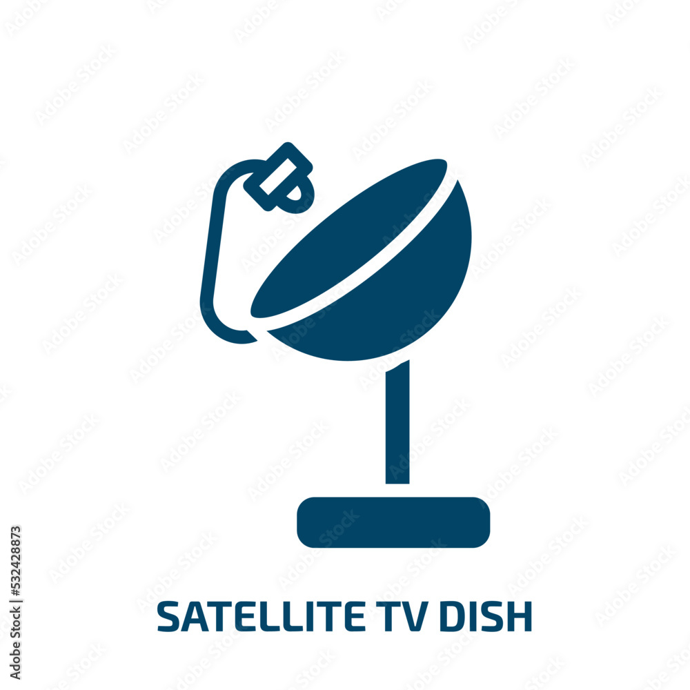 satellite tv dish icon from cinema collection. Filled satellite tv dish, tv, television glyph icons isolated on white background. Black vector satellite tv dish sign, symbol for web design and mobile