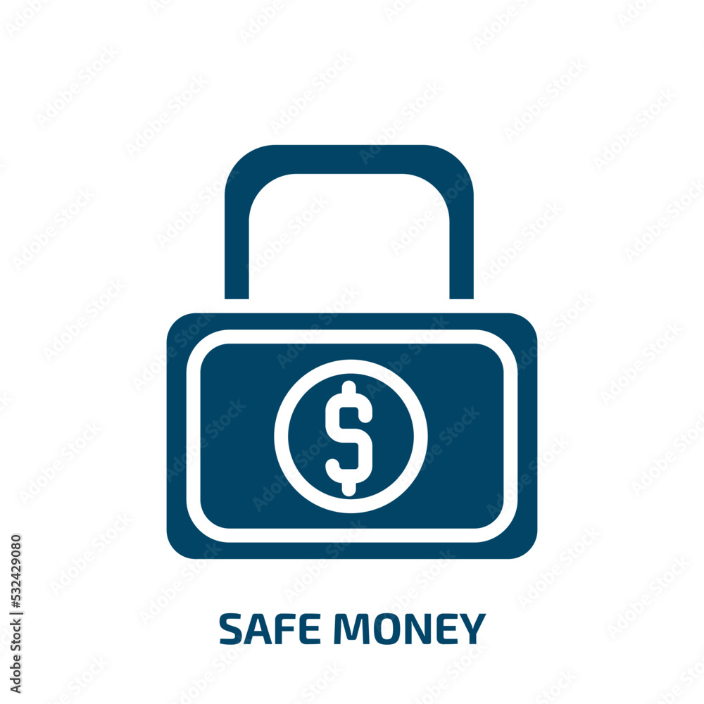safe money icon from business collection. Filled safe money, business, money glyph icons isolated on white background. Black vector safe money sign, symbol for web design and mobile apps safe money icon from business collection. Filled safe money, business, money glyph icons isolated on white background. Black vector safe money sign, symbol for web design and mobile apps