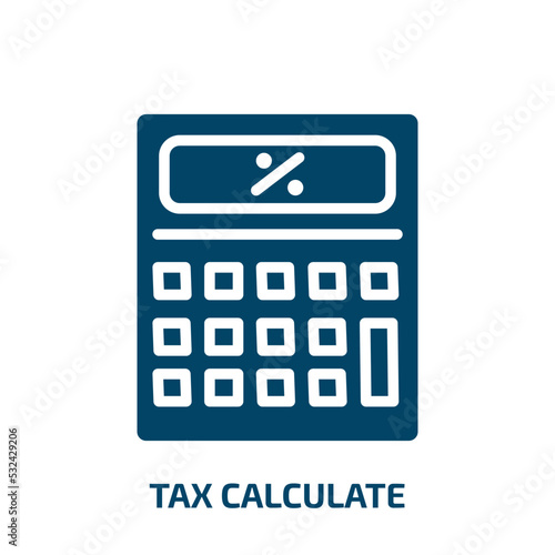 tax calculate icon from business collection. Filled tax calculate, credit, tax glyph icons isolated on white background. Black vector tax calculate sign, symbol for web design and mobile apps