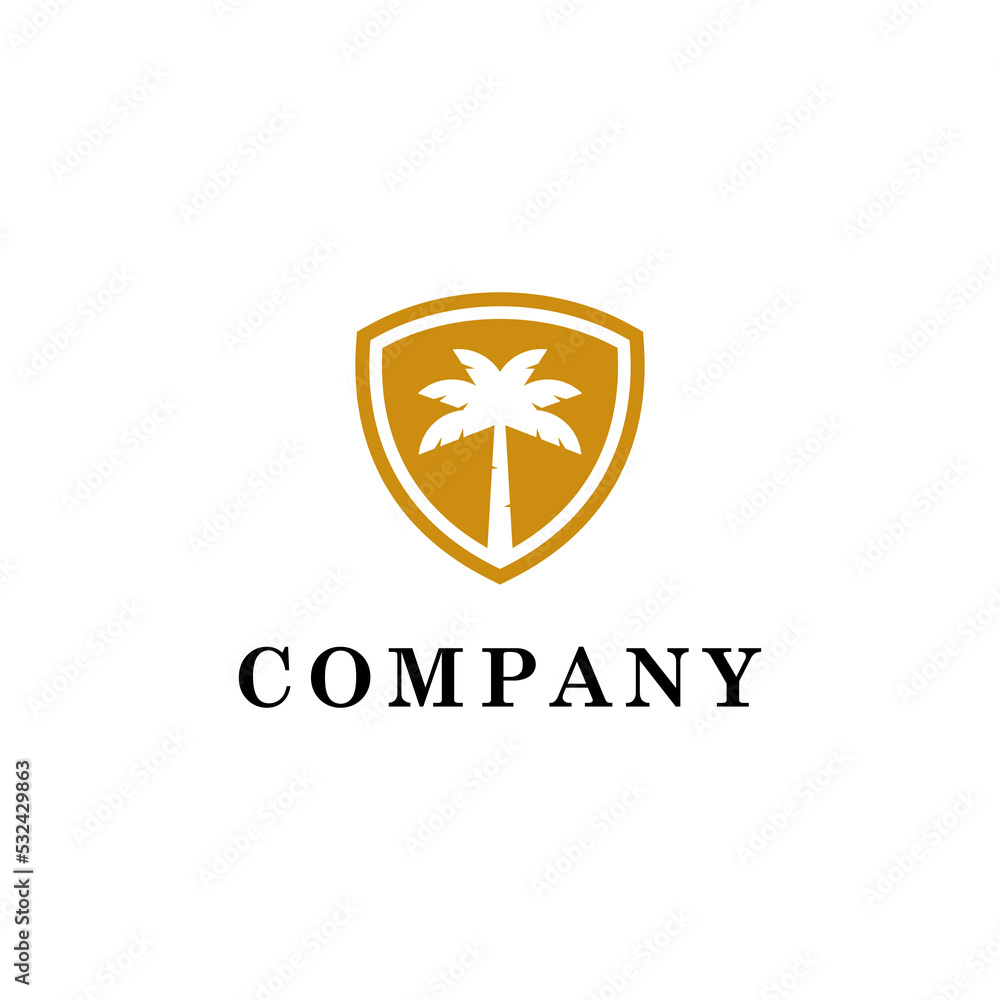 Trees Palm with Shield Symbol Logo Design Trees Palm with Shield Symbol Logo Design