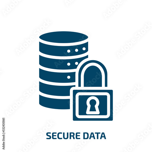 secure data icon from artificial intellegence and future technology collection. Filled secure data, data, security glyph icons isolated on white background. Black vector secure data sign, symbol for