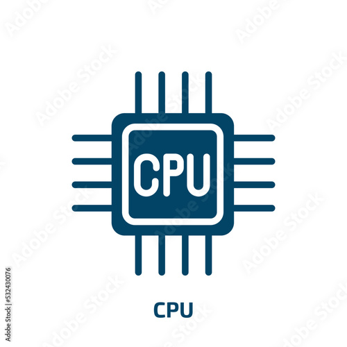 cpu icon from artificial intellegence and future technology collection. Filled cpu, computer, technology glyph icons isolated on white background. Black vector cpu sign, symbol for web design and