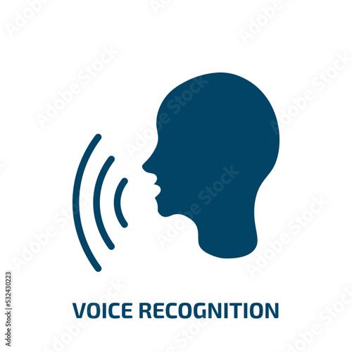 voice recognition icon from artificial intellegence and future technology collection. Filled voice recognition, voice, technology glyph icons isolated on white background. Black vector voice