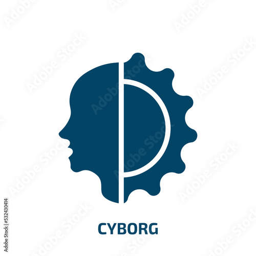 cyborg icon from artificial intellegence and future technology collection. Filled cyborg, technology, robot glyph icons isolated on white background. Black vector cyborg sign, symbol for web design