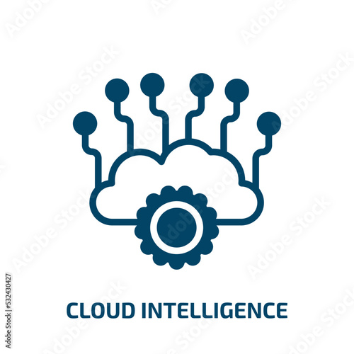 cloud intelligence icon from artificial intellegence and future technology collection. Filled cloud intelligence, intelligence, business glyph icons isolated on white background. Black vector cloud