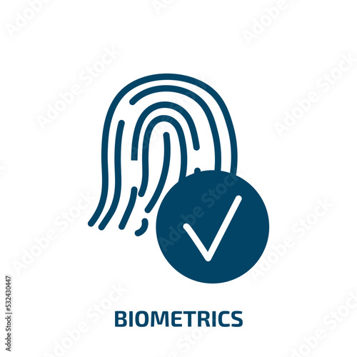 biometrics icon from artificial intellegence and future technology collection. Filled biometrics, technology, password glyph icons isolated on white background. Black vector biometrics sign, symbol