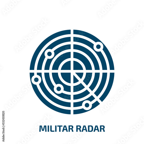 militar radar icon from army and war collection. Filled militar radar, helmet, war glyph icons isolated on white background. Black vector militar radar sign, symbol for web design and mobile apps