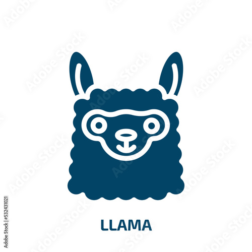 llama icon from animals collection. Filled llama, wool, animal glyph icons isolated on white background. Black vector llama sign, symbol for web design and mobile apps