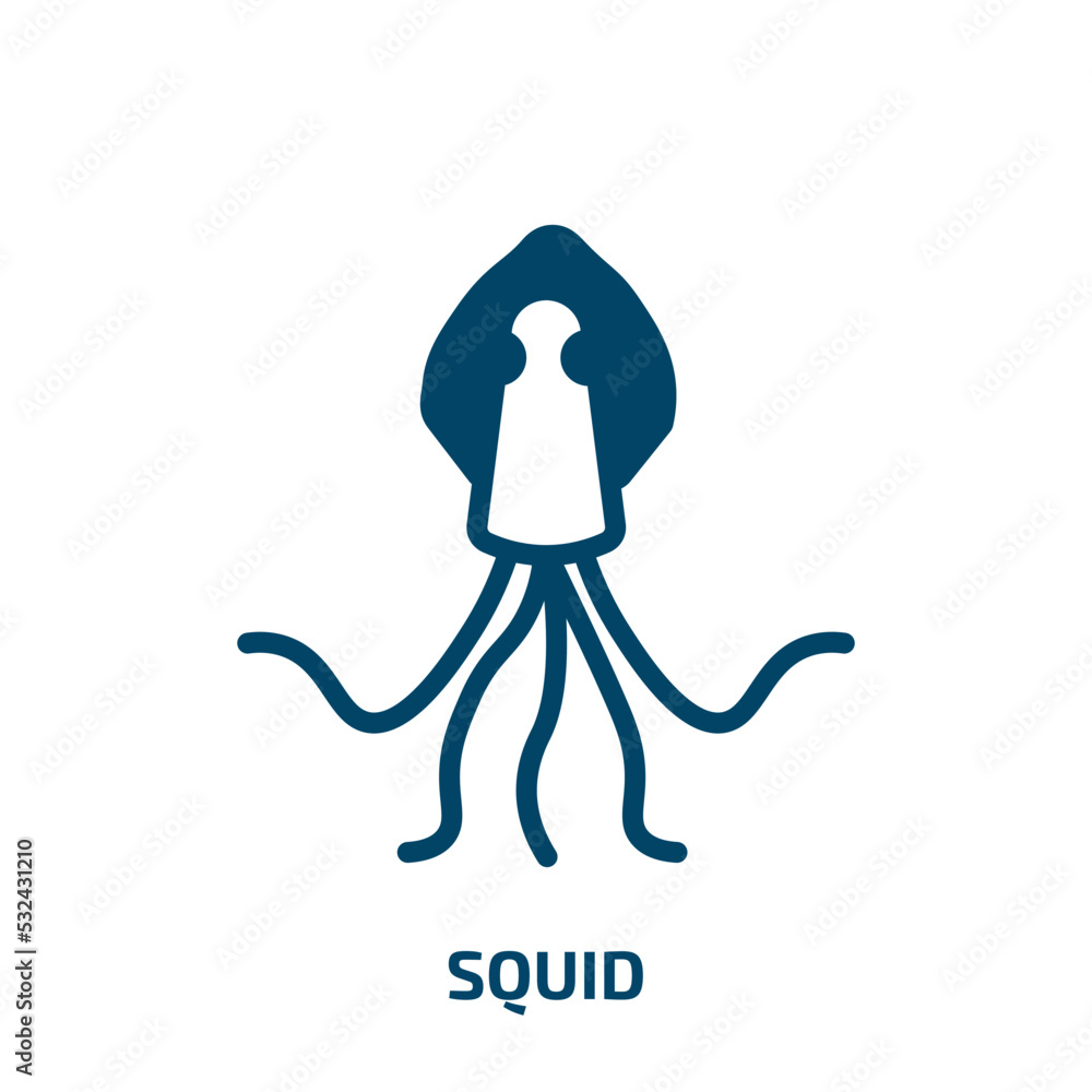 Obraz premium squid icon from animals collection. Filled squid, seafood, food glyph icons isolated on white background. Black vector squid sign, symbol for web design and mobile apps