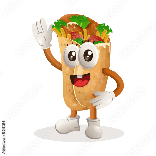 Cute burrito mascot waving hand