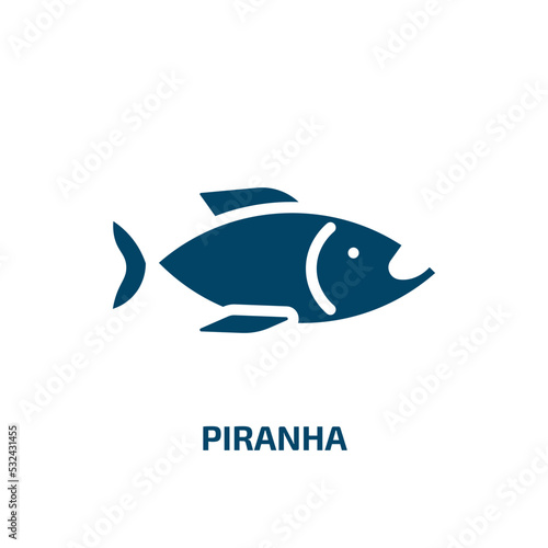 piranha icon from animals collection. Filled piranha, fish, wildlife glyph icons isolated on white background. Black vector piranha sign, symbol for web design and mobile apps