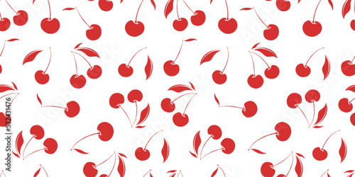 Red and white cherry background, seamless repeat pattern