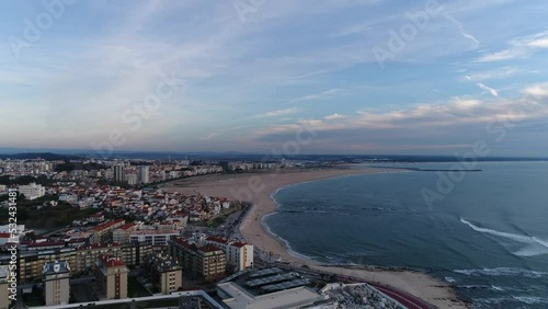 Fly Above City and Beach of Figueira da Foz, Portugal. Evening Day photo