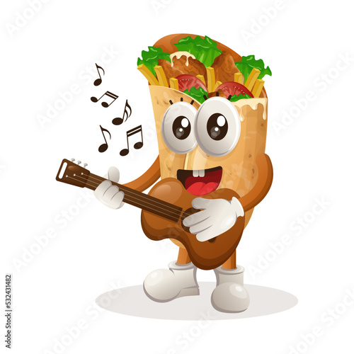 Cute burrito mascot playing guitar