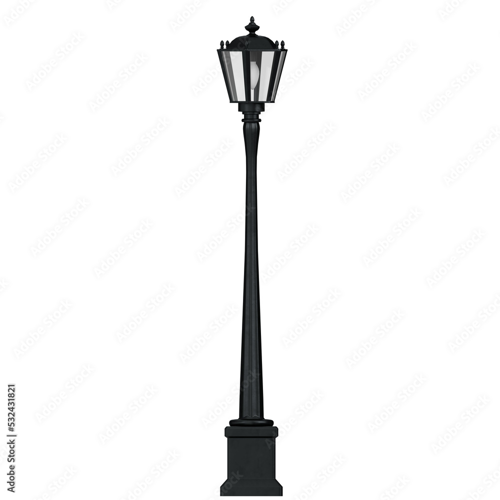 3D rendering illustration of a garden lamp post 3D rendering illustration of a garden lamp post