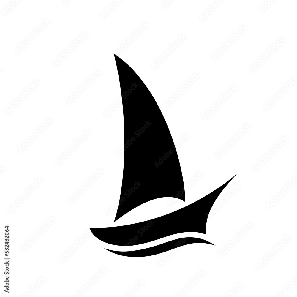 Sailboat black icon. Simple vector glyph. Isolated element on white background. Best for web, print, logo creating and branding design.