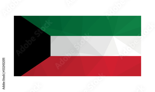 Vector illustration. Official symbol of Kuwait. National flag in black, red, green and white colors. Creative design in low poly style with triangular shapes. Gradient effect