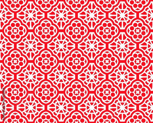 Abstract Red seamless repeat pattern flat style Ornament geometric squares design with motif BG