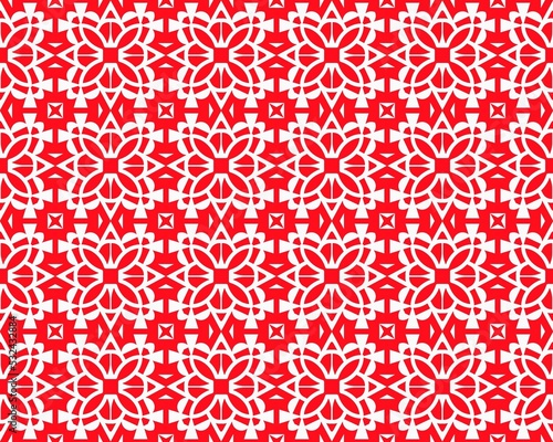 Abstract Red seamless repeat pattern flat style Ornament geometric squares design with motif BG