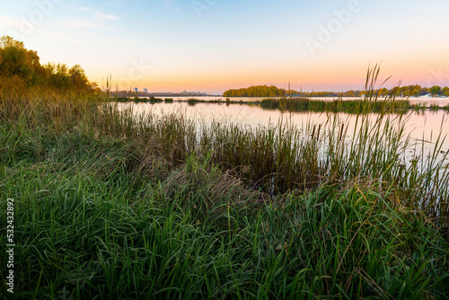 A quiet view of the Dniper river soon at dawn