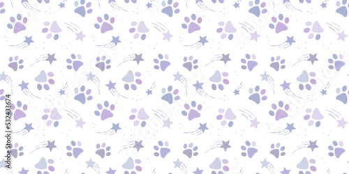 Purple paw pattern, vector background