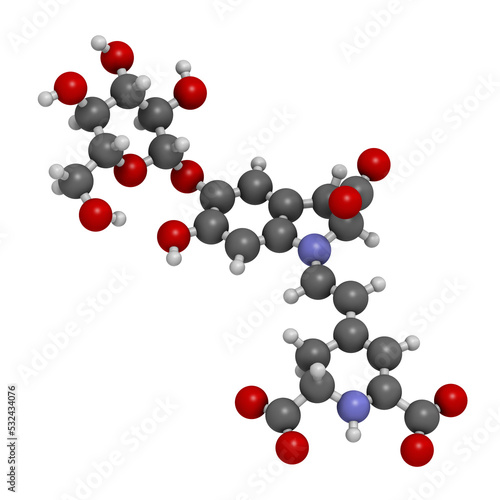 Betanin or beetrood red plant pigment molecule, 3D rendering.