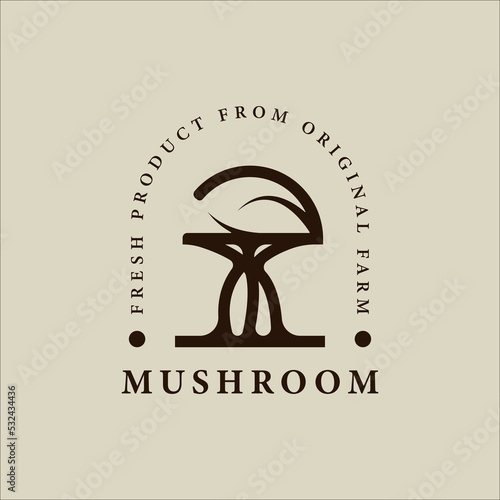 abstract mushroom logo line vintage vector illustration template icon graphic design. organic food sign or symbol for farm product with retro style