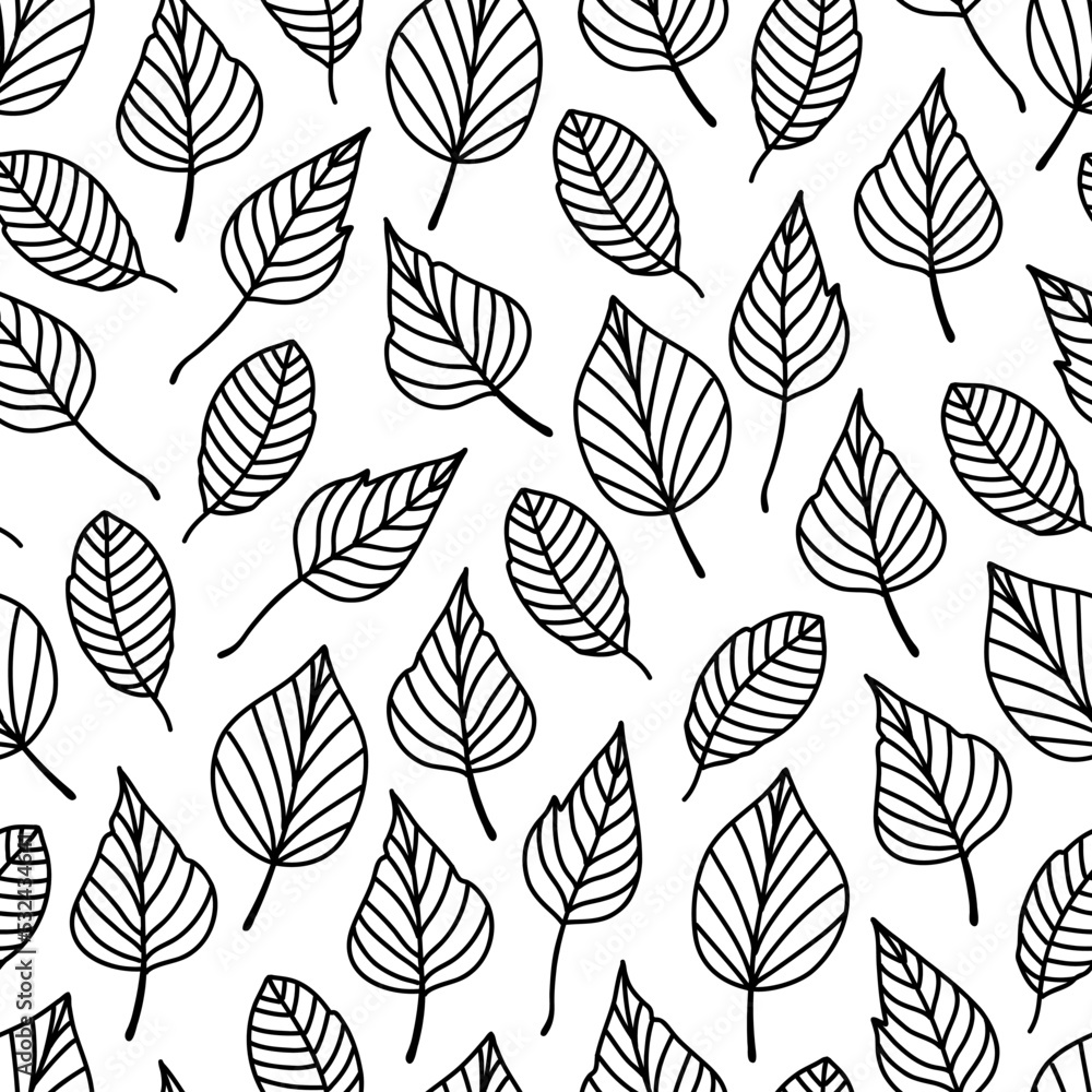 Seamless endless pattern with autumn leaves in doodle style Seamless endless pattern with autumn leaves in doodle style
