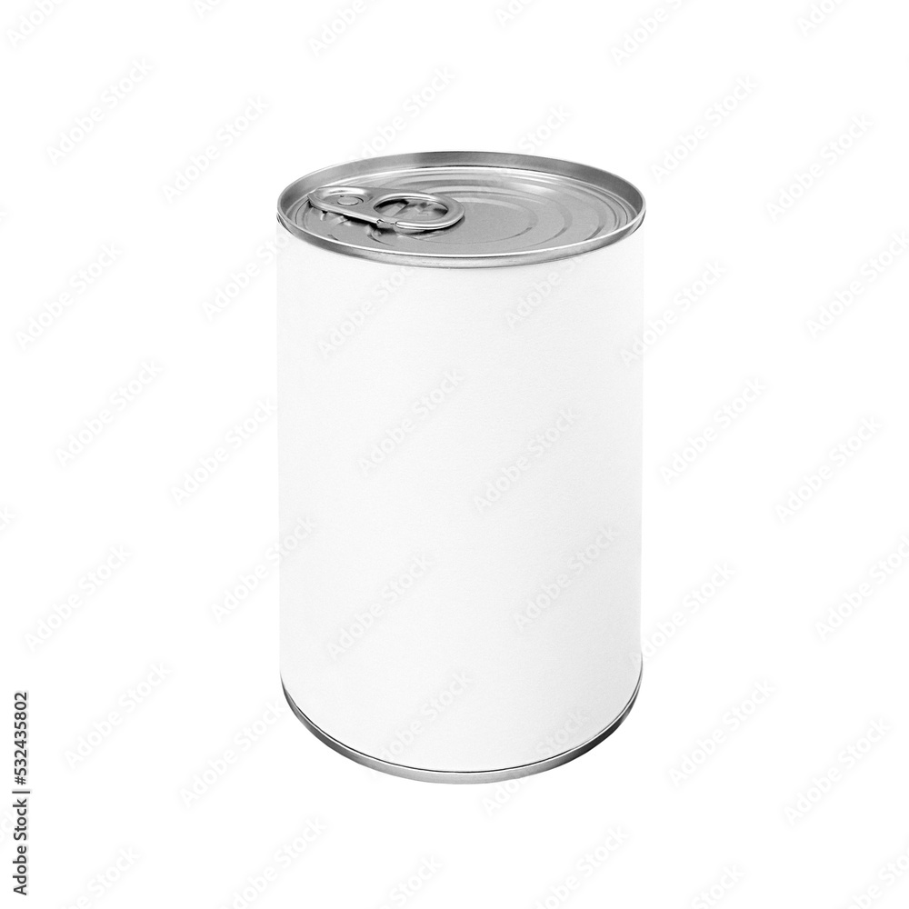 Food tin can mockup with blank white label isolated Food tin can mockup with blank white label isolated