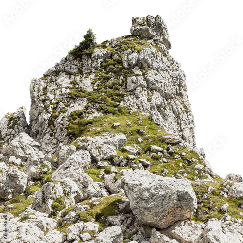 Mossy mountain cliff cutout isolated