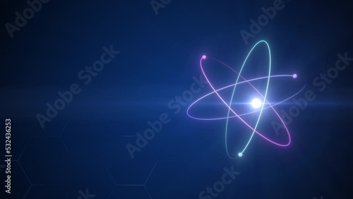 Unstable Atom nucleus with electrons spinning around it technology background