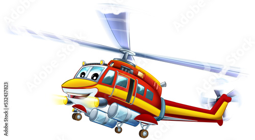 cartoon fireman helicopter isolated illustration for children