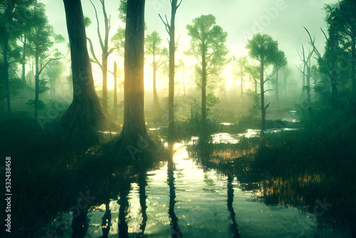 A foggy swamp. Dark and mysterious. © ECrafts